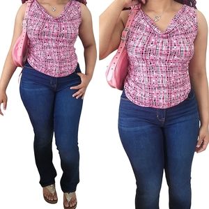 ❤️Van Heusen Pink Color Block Cowl Neck Sleeveless Blouse☆
